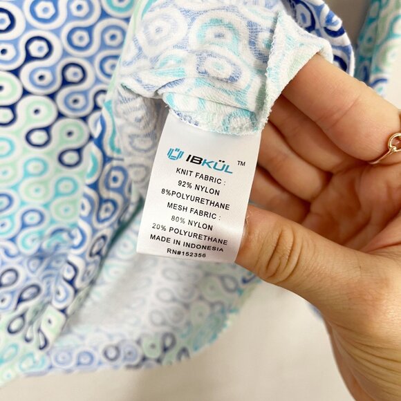 Ibkul Blue Geometric Print Mesh Long Sleeve Top 1/4 Zip Pullover - Size Small - Picture 5 of 8